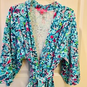 Lilly Pulitzer  Elaine Velour Midi Kimono Robe, L/XL